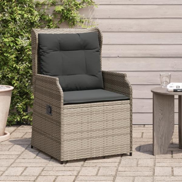 vidaXL Gartensessel mit Kissen 2 Stk. Verstellbar Grau Poly Rattan 368993