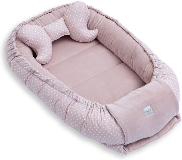 Loolay Kuschelnest BABYNEST + Kissen Premium Babyausstattung - Baumwolle & Samt Velours, (MUSTER: ROSA Samt Velour/ Mini PUNKTE Rosa, 2-tlg, Liebevoll handgefertigt Nestchen! Geborgenheit Komfort für Neugeborene), Premium Ausstattung - 100% Europäische...
