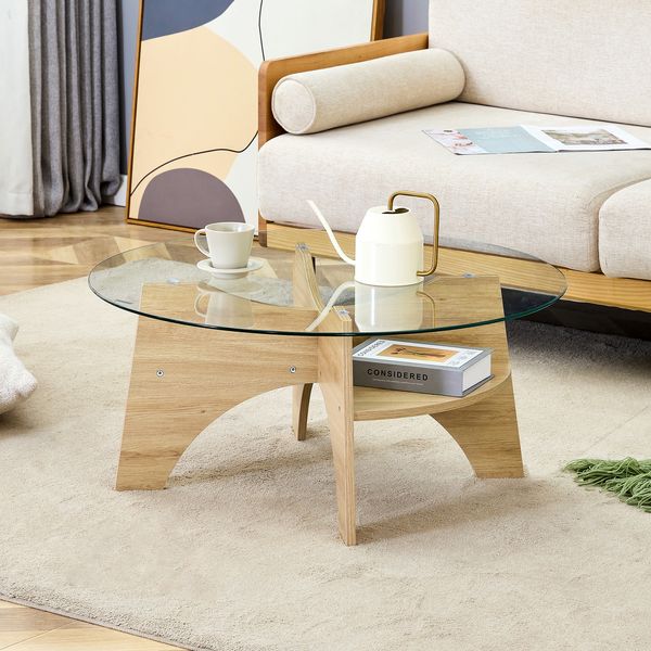 Couchtisch 36 80 80 cm aus Sicherheitsglas und MDF in Naturholzoptik