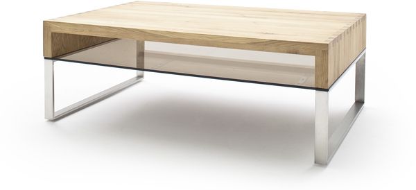Couchtisch >HILARY< Glasablage, Eiche, Massivholz - 110x39x70cm (BxHxT)