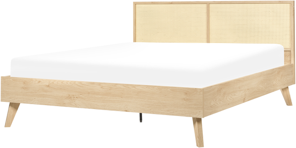 Bett mit Lattenrost MONPAZIER 160 x 200 cm Rattan Heller Holzfarbton
