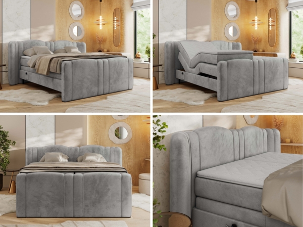 Elektrisch Boxspringbett Multipocket-Matratzen, elektrisch verstellbar, Polsterbett mit Bettkästen - FORTINA - 200 x 200 cm - Hellgrau Velvet - H4 Bild 2