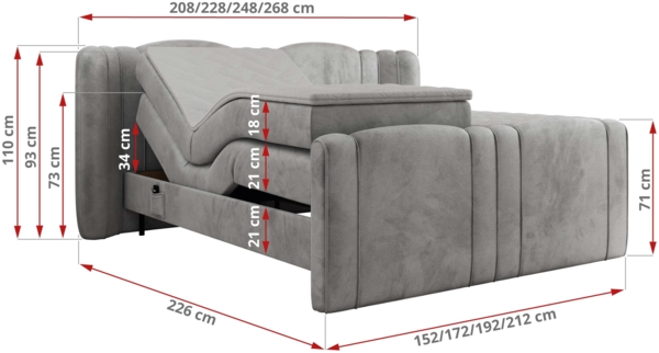 Elektrisch Boxspringbett Multipocket-Matratzen, elektrisch verstellbar, Polsterbett mit Bettkästen - FORTINA - 200 x 200 cm - Hellgrau Velvet - H4 Bild 6
