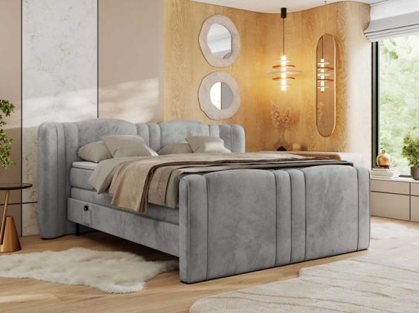 Elektrisch Boxspringbett Multipocket-Matratzen, elektrisch verstellbar, Polsterbett mit Bettkästen - FORTINA - 200 x 200 cm - Hellgrau Velvet - H4 Bild 3