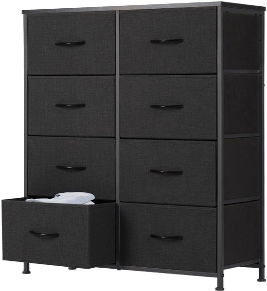 Sweetcrispy Kommode für Schlafzimmer, breite Schublade Kommode, 8 Stoffschubladen mit Griffen, Schubladen aus Stoff, Schrank, TV Stand für Schlafzimmer, Schrank, Wohnzimmer, Kinderzimmer, Schwarz