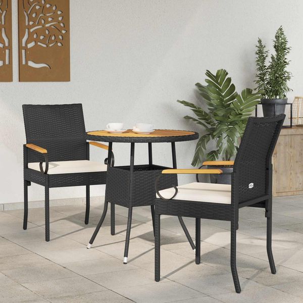 vidaXL Gartenstühle 2 pcs Schwarz und Cremeweiß Poly-Rattan und Akazie 42025880
