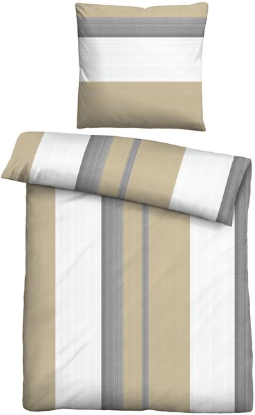 Traumhaft schlafen - Castell - Markenbettwäsche Thermo-Fleece Bettwäsche 0360443 LÄNGSSTREIFEN, kitt, 1x 135x200 cm + 1x 80x80 cm
