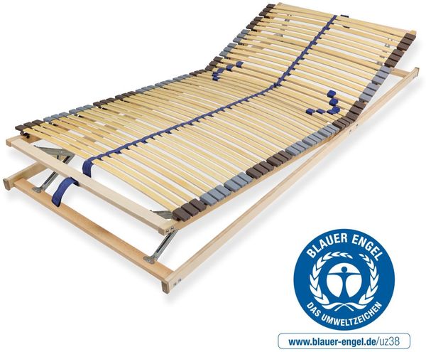 Lattenrost 90x200 cm verstellbares Kopf & Fußteil vormontiert Blauer Engel-Zertifizierung 42 Latten 7-Zonen Traglast 150?kg Birkenschichtholz