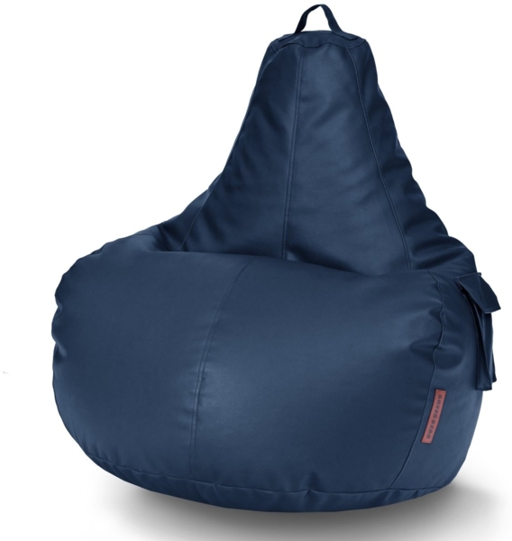 Green Bean® Sitzsack aus Kunstleder mit EPS Perlen Füllung - 90 x 80 x 70 cm - Bean Bag - Gaming Chair Rückenlehne - Dunkelblau