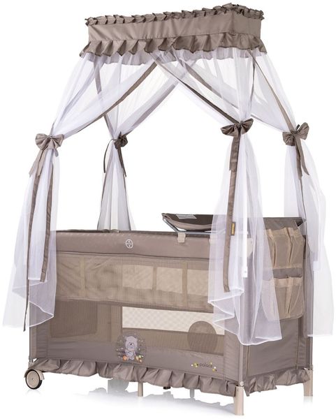 Chipolino Reisebett Palace, Baldachin Moskitonetz zwei Ebenen Wickelauflage beige braun