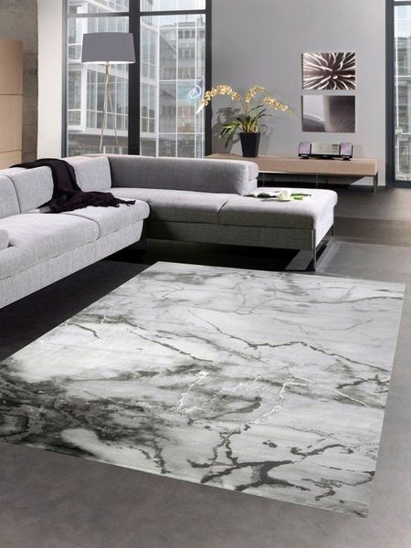 Carpetia Teppich Teppich Marmor Muster mit Glanzfasern grau silber, rechteckig, Höhe: 12 mm