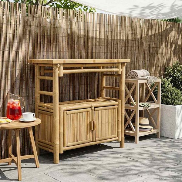 vidaXL Konsolentisch mit Regal mit Tür Natur 80 x 35 x 75 cm Bambus 42028059