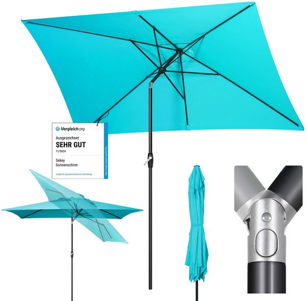Sekey Aluminum Sonnenschirm mit Kurbel und Knicker, 200 × 300 cm Sonnenschirm Balkon, Rechteckig für Balkon Garten & Terrasse Sonnenschutz UV 50+