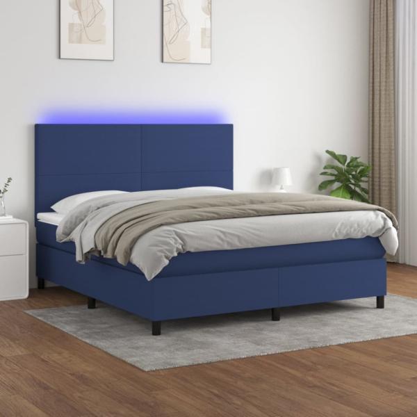 vidaXL Boxspringbett mit Matratze & LED Blau 160x200 cm Stoff 3134731