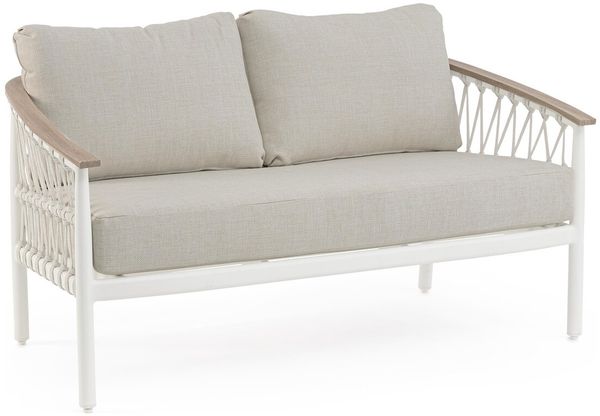 2-Sitzer Gartensofa Xinef - Aluminium & Seilgeflecht, inkl. Kissen, Off-White
