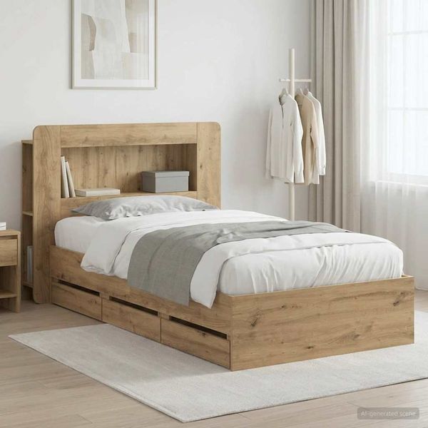 vidaXL Bettgestell mit Stauraum mit Kopfteil Artisan-Eiche 80x200 cm 3433997