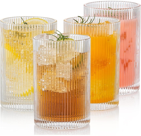 Geriffelte Vintage Cocktailgläser 4er Set 500ml - Trinkgläser ideal für Mojito