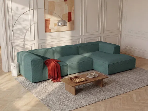 Vente-unique - RUZOLO Sofa SamtStoff Grün - B 169 cm x H 67 cm x L 313 cm