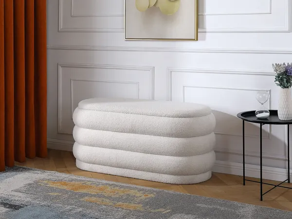 Vente-unique - ECAMBI Sitzbank Stoff Weiß - B 47 cm x H 49 cm x L 112 cm