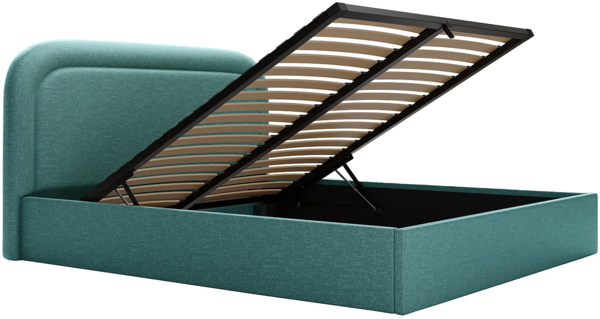 Vente-unique - Bett mit Bettkasten - 160 x 200 cm - Melierter Stoff - Blau + Matratze - FIREZA Bild 6