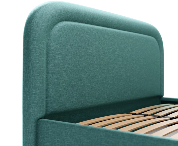 Vente-unique - Bett mit Bettkasten - 160 x 200 cm - Melierter Stoff - Blau + Matratze - FIREZA Bild 7