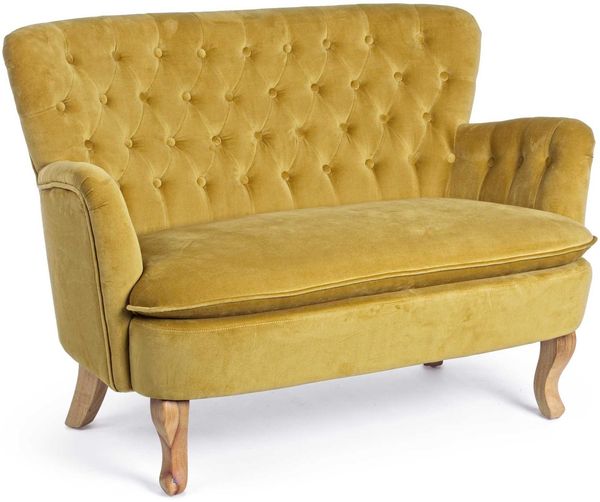 2-Sitzer Sofa Sinlor Samt-Optik, klassisch, Senfgelb, Kiefernholzgestell, gepolstert