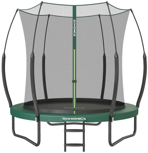 Songmics Federloses Trampolin, elastische Seile, Sicherheitsnetz mit Reißverschluss, Glasfaserstangen, dschungelgrün, Ø 244 cm