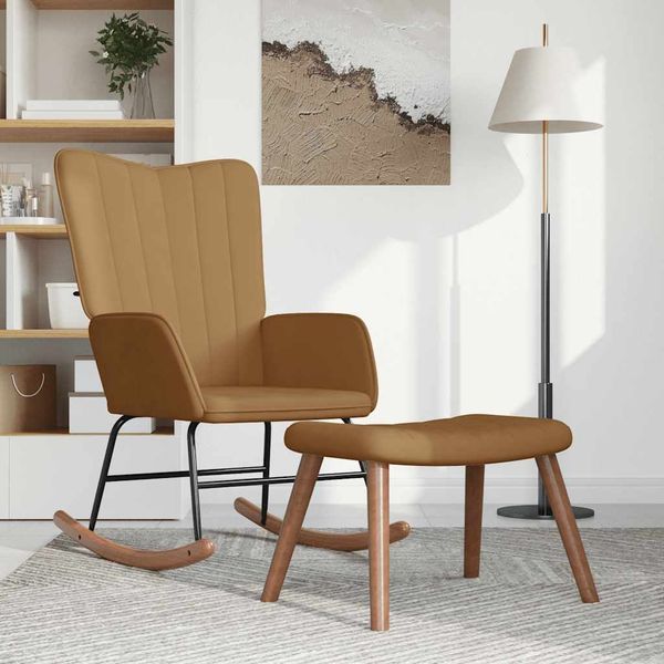 Schaukelstuhl mit Hocker Samt Braun [327762]