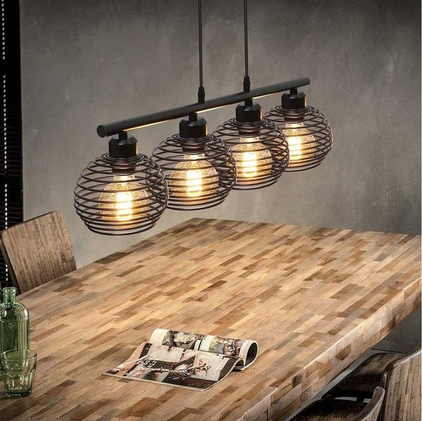 ZMH LED Pendelleuchte Esszimmer E27 Pendellampe Vintage aus Eisen Retro Hängelampe 120cm, Esstisch-Pendelleuchte mit vier Käfigkugeln, LED wechselbar, Industrial Pendellampe Einfach die Höhe zu verstellen