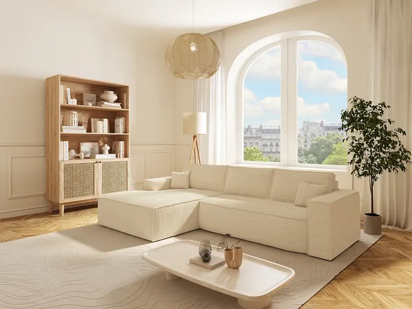 Vente-unique - AMELIA Sofa StoffSamt Beige - B 165 cm x H 80 cm x L 320 cm