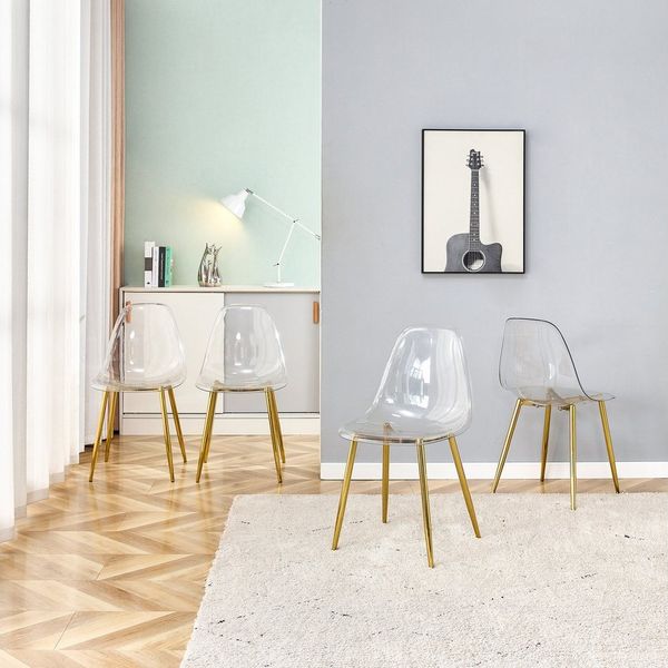 HAUSS SPOLE Esszimmerstuhl 4er Kunststoffstuhl Schalenstühle goldenen Metallbeinen,Transparent