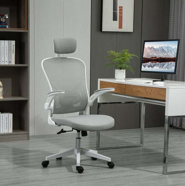 Ergonomischer Bürostuhl 65 x 64 x 114-122 cm mit Kopfstütze, Wippfunktion und Netzrückenlehne