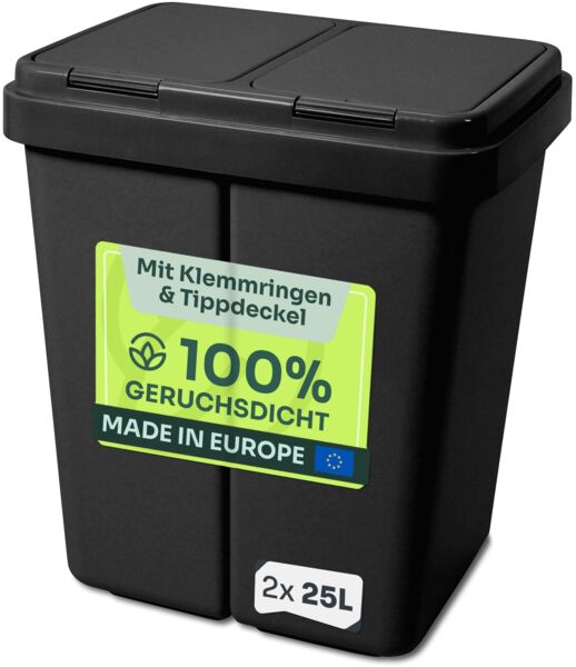 Gardissimo DUO BIN Doppel Mülleimer Abfalleimer 2x25L schwarz + 2 Ersatzfedern