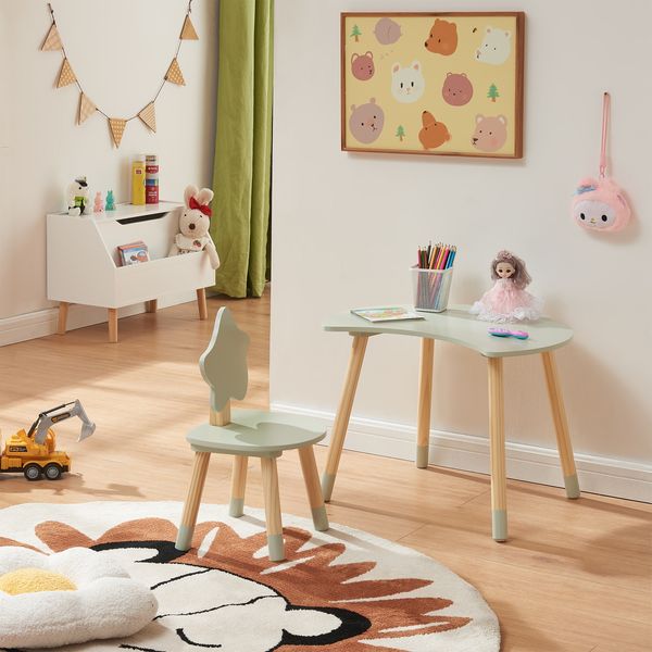 Kinderschreibtisch mit Stuhl Lallega Mond- und Stern-Design Mintgrün [en. casa]