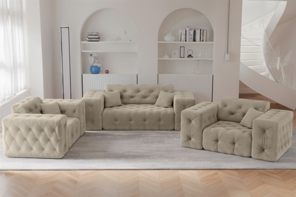 Sofaset Designersofa CHANTAL 2-1-1 in Stoff Moly Beige