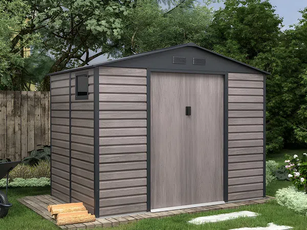 Vente-unique - ADELMO Gartenhaus Metall GrauBraun - B 181 cm x H 221 cm x L 267 cm