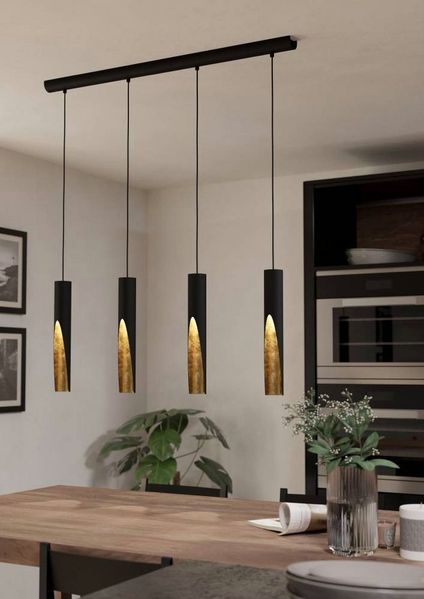 Eglo 900873 Hängeleuchte BARBOTTO Stahl schwarz, gold GU10 4X4,5W L:92. 5cm B:6cm H:110cm