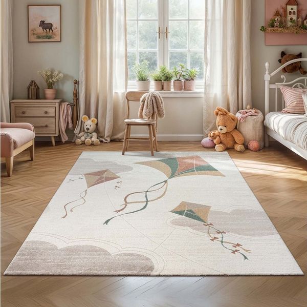 TaraCarpet Kinderteppich Kinderzimmer Teppich Emilia Kids Drache, rechteckig, Höhe: 14 mm, Drachen am Himmel creme bunt pastel hoch tief Struktur 3D 80x150
