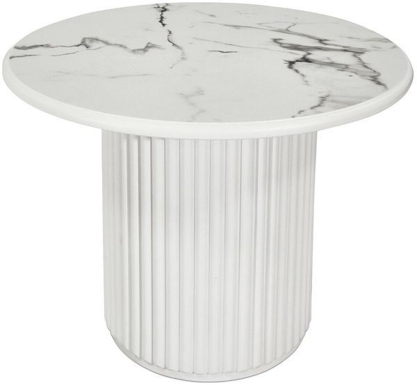 Couchtisch Ysa Ø60 cm Weiß - Moderner Sofatisch mit MDF-Platte & Holzfuß
