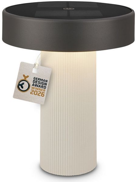 BRILONER - Poga LED Tischlampe kabellos IP44 mit Solar, Touch, Dimmbar, Warmweiß, Tischlampe Akku, Nachttischlampe, Solarlampen, German Design Award Winner 2026, 16x20 cm, Altweiß-Anthrazit