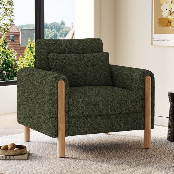 Merax Polsterstuhl Armlehnenstuhl Relaxsessel Loungesessel aus Teddy-Samt (87*83*88.5cm, 1 St), Einzelsofa Polstersessel mit dickem Kissen, Armlehnen,Massivholzbeinen