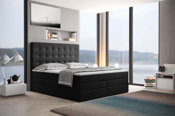 Boxspringbett Schlafzimmerbett TRIANA DELUX 180x200 cm in Stoff Schwarz