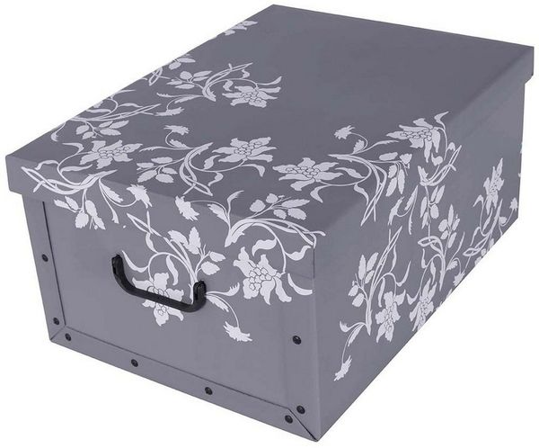 Kreher Aufbewahrungsbox Aufbewahrungsbox, Dekokarton - Motiv: Blumen Barock, Grau