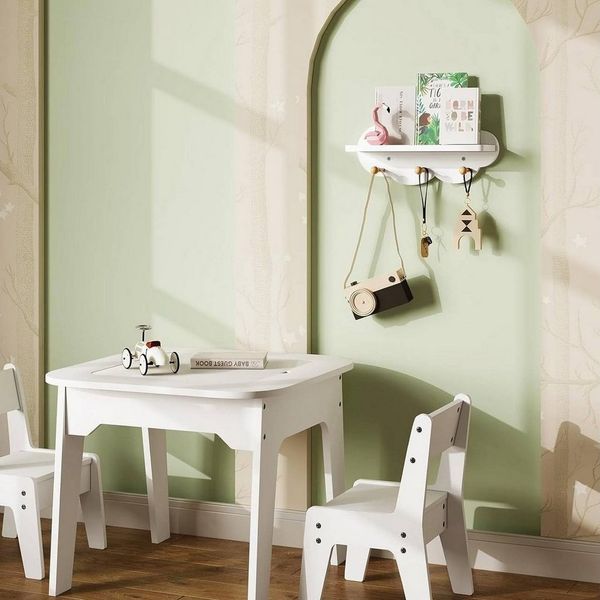 Woltu Wandregal, 2-tlg, Kinder Wolkenregal mit Haken, weiß