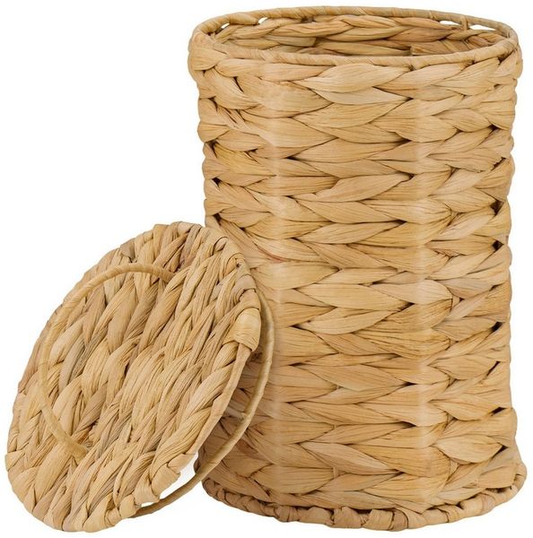 Youyijia Mülleimer Geflochtener Abfalleimer mit Deckel 19 × 28,5 cm Bohemian