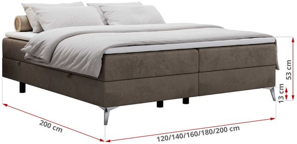 Boxspringbett - Doppelbett mit Multipocket-Matratze - LESS -140x200 - Braun Velours - H4 Bild 5
