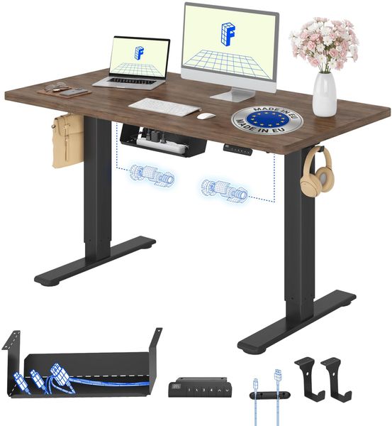 FLEXISPOT Höhenverstellbarer Schreibtisch mit 2 Motoren & 25MM EINTEILIGER Tischplatte 120x80 cm, Ergonomischer Bürotisch Elektrisch mit Kabelmanagement, Memory Funktion & Höhenanzeige
