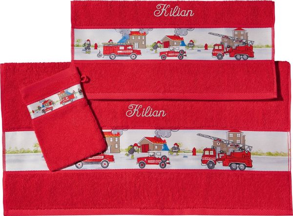 Erwin Müller Handtücher Kinder-Frottier-Set "Feuerwehr" 3-tlg, (3-St), Walk-Frottier Uni