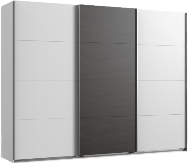 Schwebetürenschrank Kleiderschrank 270 cm 3-türig mit Zubehör in Weiß mit Grau