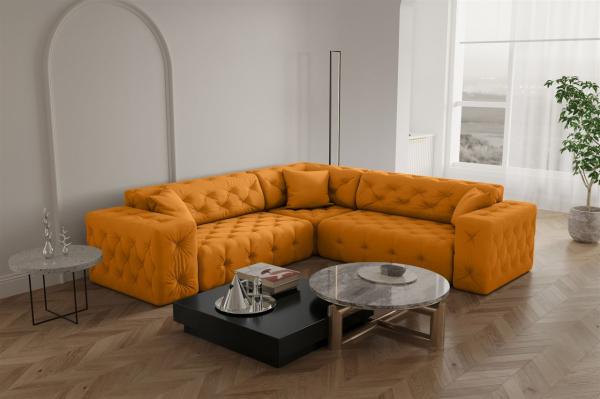 Ecksofa Designersofa CHANTAL in Stoff Opera Velvet Gelb Seite Universal